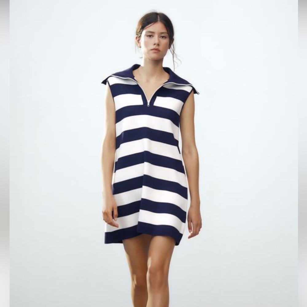 Zara Navy and White Striped Dress
